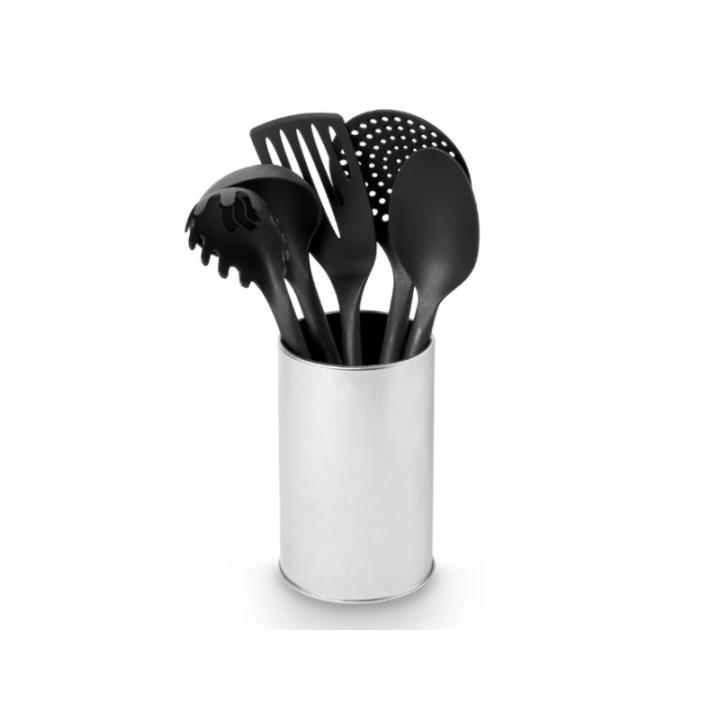 LILI HOME 🍽️ Set de 5 Utensilios de Cocina con Porta-utensilios - Fabricados en material resistente al calor, ideal para uso diario y seguro para superficies antiadherentes. Mantén tu cocina organizada con estilo, acompañado de un porta-utensilios de