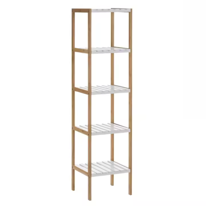 Lola Home Estantería con 5 baldas de bambú blanca de 140x33x34 cm - 1