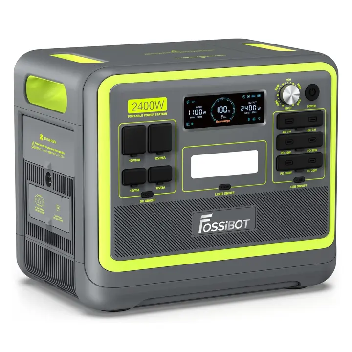 FOSSiBOT F2400 Estación de energía portátil, batería LiFePO4 de 2048Wh 2400W de salida generador solar, 3xAC RV Car USB Tipo-C QC3.0 PD DC5521 Salidas completas de onda sinusoidal pura, carga rápida de 1,5 horas, perilla de ajuste de potencia de entrada - 1