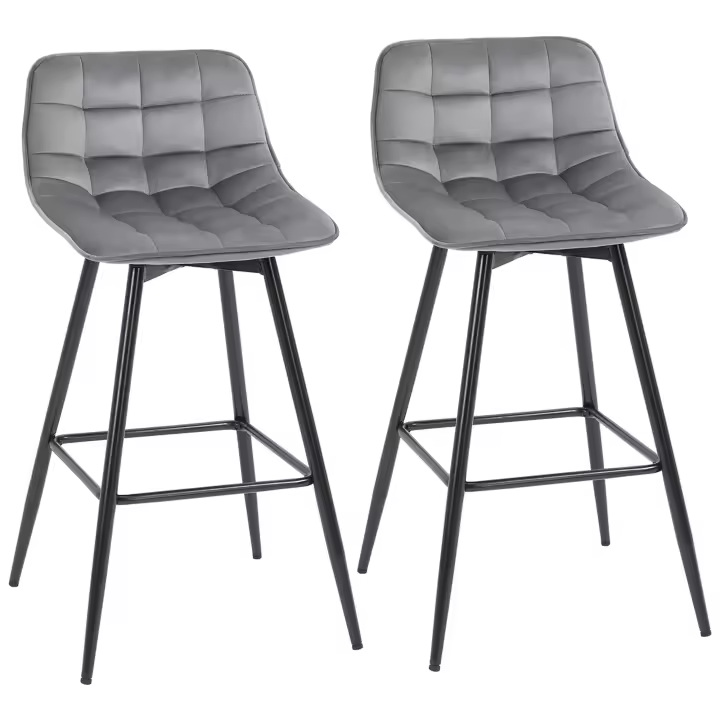 HOMCOM Conjunto de 2 Taburetes Altos de Cocina Sillas Altas de Cocina con Respaldo y Reposapiés Carga 120 kg para Bar Salón Comedor Gris - 1
