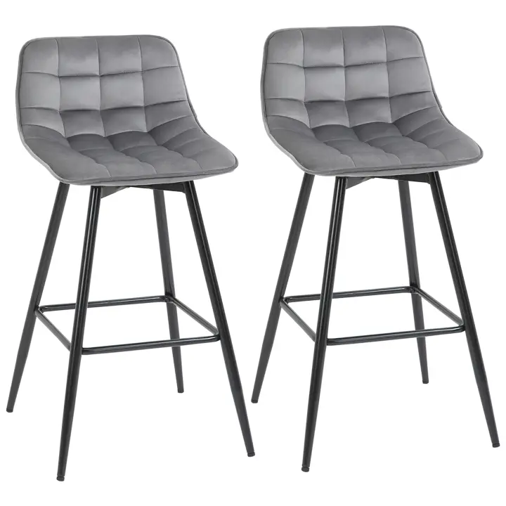 HOMCOM Conjunto de 2 Taburetes Altos de Cocina Sillas Altas de Cocina con Respaldo y Reposapiés Carga 120 kg para Bar Salón Comedor Gris - 1