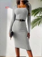 Vestido Ajustado De Otoño E Invierno Con Cinturón Y Glúteos Para Mujer Estilo Casual De Cuello En V Sin Mangas Largo De Rodilla - details 0
