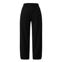 Pantalones Anchos De Algodón Para Mujer En Color Sólido Con Cintura Elástica Y Bolsillos Estilo Casual Vintage Streetwear - details 7