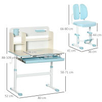 HOMCOM Juego de Escritorio y Silla para Niños de +3 Años Pupitre Infantil Altura Ajustable con 1 Cajón 1 Estante para Libros y Tablero de Mesa Inclinable 80x52x88-109 cm - details 2