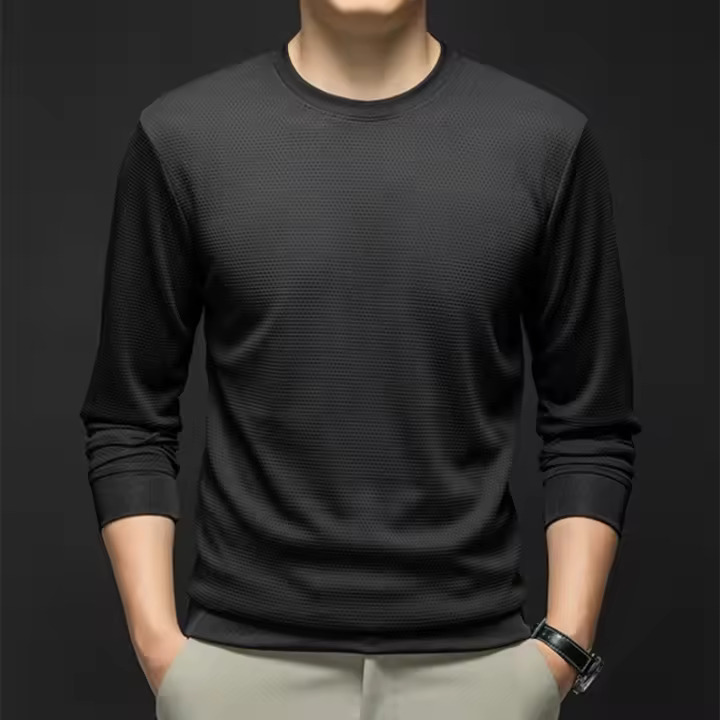 Camiseta De Manga Larga Para Hombre De Otoño Primavera Estilo Casual Sólido Calidad Superior Tops Básicos Clásicos Para Hombres - 1