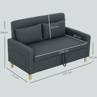 HOMCOM Sofá de 2 Plazas Tapizado en Lino Sintético con Espacio de Almacenamiento, Sofá Moderno con 2 Almohadas, Bolsillo y Patas de Madera, Carga 240 kg para Dormitorio, Salón 135x71x84 cm - details 4