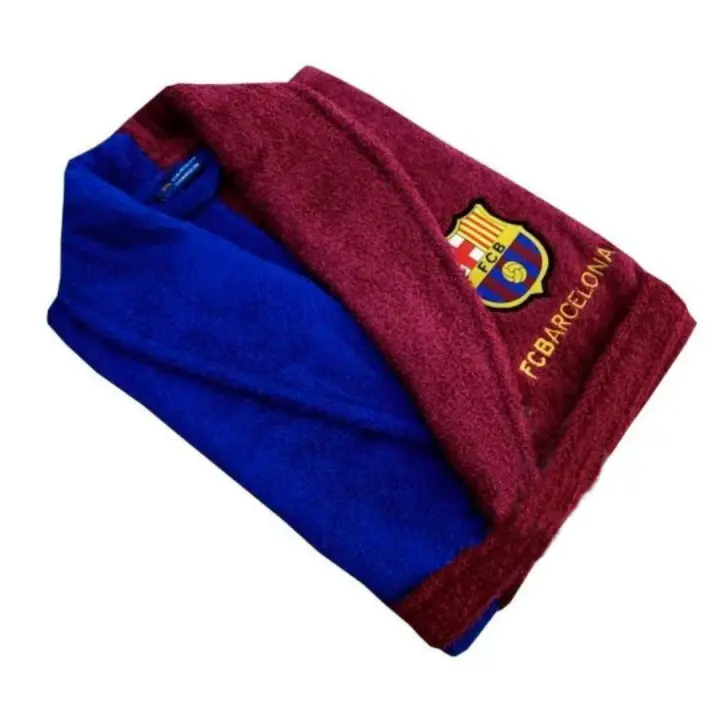 Albornoz de rizo del FC Barcelona 100% algodón 400 gr/m2 - Licencia Oficial - Niños y adultos - Incluye cinturón y bolsillos - Suave y absorbente - Regalo perfecto para seguidores del club - Presentación en caja. - 1