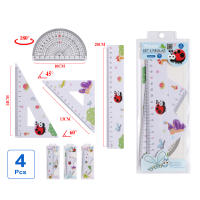 STELAM Juego de 4 piezas de herramientas geométricas Stelam - Regla de 20 cm, triángulos de 45° y 60°, transportador de 180°, diseño kawaii, ideal para estudiantes, escuela, dibujo y adecuado para niños - details 1