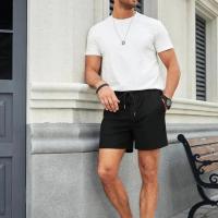 Shorts De Entrenamiento Para Hombres Verano 2024 Color Sólido Algodón Lino Transpirable Pantalones Sueltos Deporte Al Aire Libre - details 6
