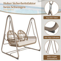 Columbio de Jardín, Columbio de Porche con respaldo, juego de muebles de Jardín de exterior, PE Doble Columbio de Trinquete, 2 asientos, extricture de asiento marrón y Zapatos beige - details 4