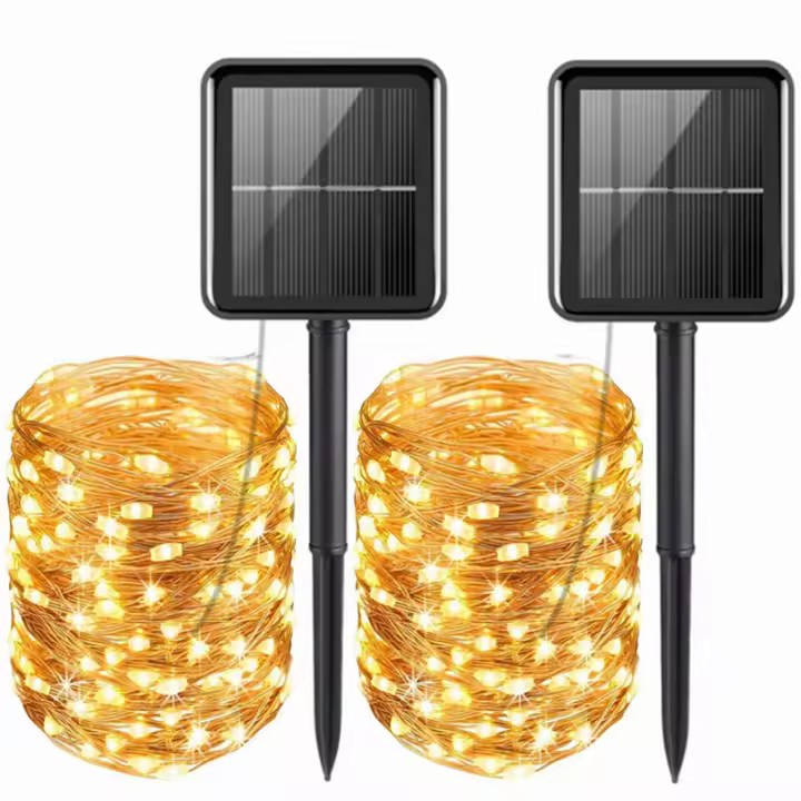 Luces De Cadena Solar Para Exteriores IP65 Impermeables Con 8 Modos Luces De Navidad Y Patio En Oro Y Plata Por ZTree - 1