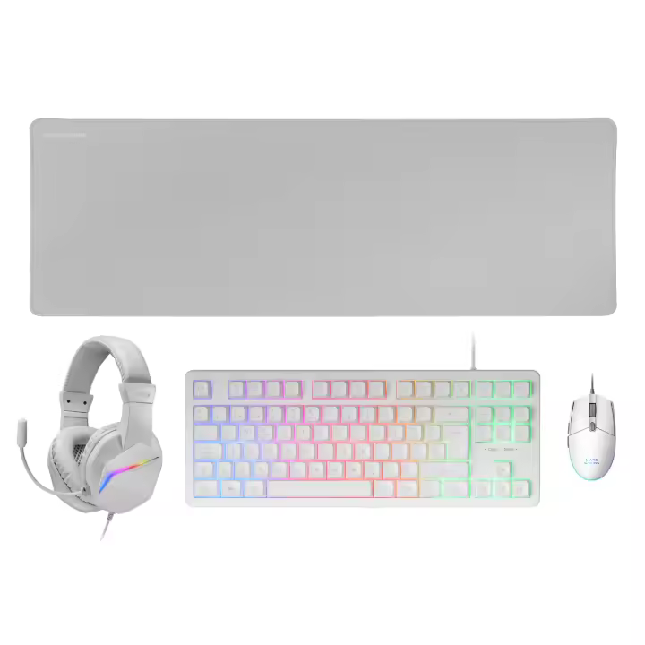 Mars Gaming MCP-RGB3, Pack Gaming Teclado Fixed RGB + Ratón Gaming RGB Flow 3200 DPI + Auriculares Over-Ear RGB + Alfombrilla XXL, Combo Gaming en Negro, Rosa o Blanco y con Idioma Español, Francés o Portugués - 1