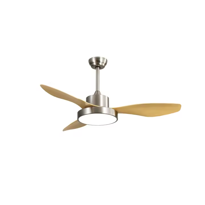 VENTILADOR DE TECHO HAYATE 48W con luz Fabrilamp- Color Niquel/Haya, con tres 3 Aspas, seis 6 Velocidades ajustables, tecnología LED con tres 3 temperaturas de Luz, con dos 2 Medidas de Tija, con Control Remoto y Temporizador. Decoración y Hogar. Motor DC - 1