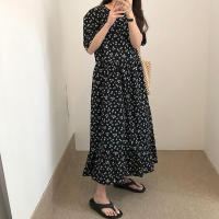 Nuevo Vestido Largo Floral Para Mujer Estilo Retro Versátil Casual Trabajo Vacaciones Manga Corta Negro A-Line Cuello O Pullover - details 2