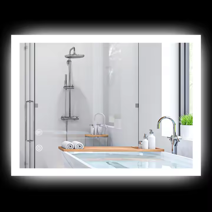 kleankin espejo de baño, espejo de baño con iluminación LED, espejo luminoso con interruptor táctil, función de memoria, espejo de pared antivaho de 80 x 60 cm con 3 colores de luz, IP44 resistente al agua - 1