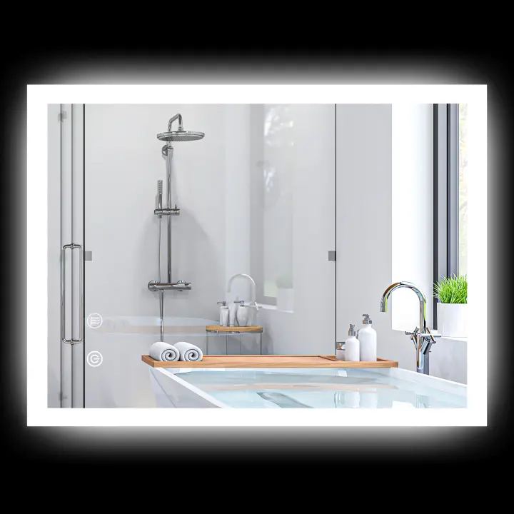 kleankin espejo de baño, espejo de baño con iluminación LED, espejo luminoso con interruptor táctil, función de memoria, espejo de pared antivaho de 80 x 60 cm con 3 colores de luz, IP44 resistente al agua - 1