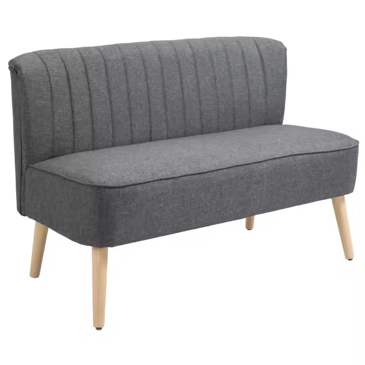 HOMCOM Sofá 2 Plazas de Tela, Sofá Tapizado, Sofá Doble, Mueble para Sentarse, Sofá Salón, Espuma de Madera, Gris Oscuro, 117 x 56,5 x 77 cm - 1