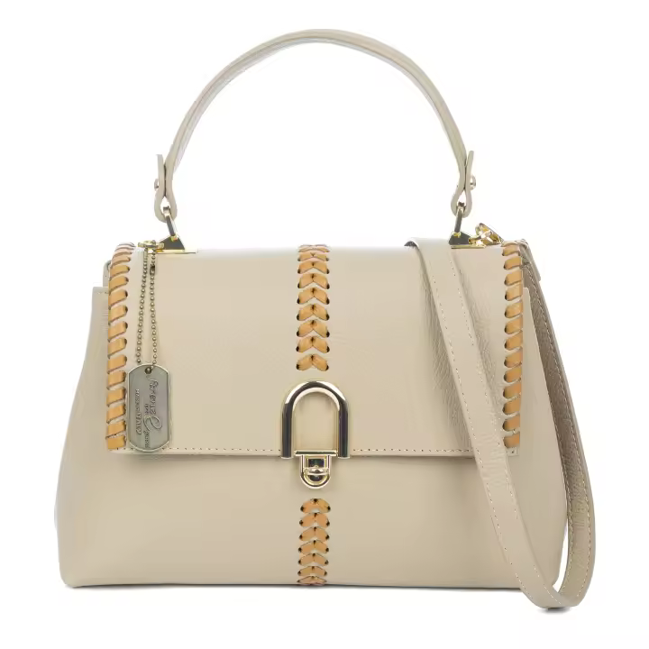 FIRENZE ARTEGIANI Ballabio bolso tote mujer. Piel auténtica Dollaro. Fabricado en Italia 32x12x22 Cm. Color: Taupe - 1