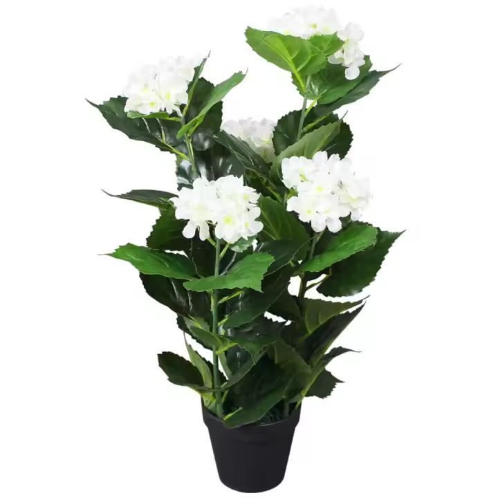 vidaXL Planta artificial hortensia con macetero 60 cm blanca - 1