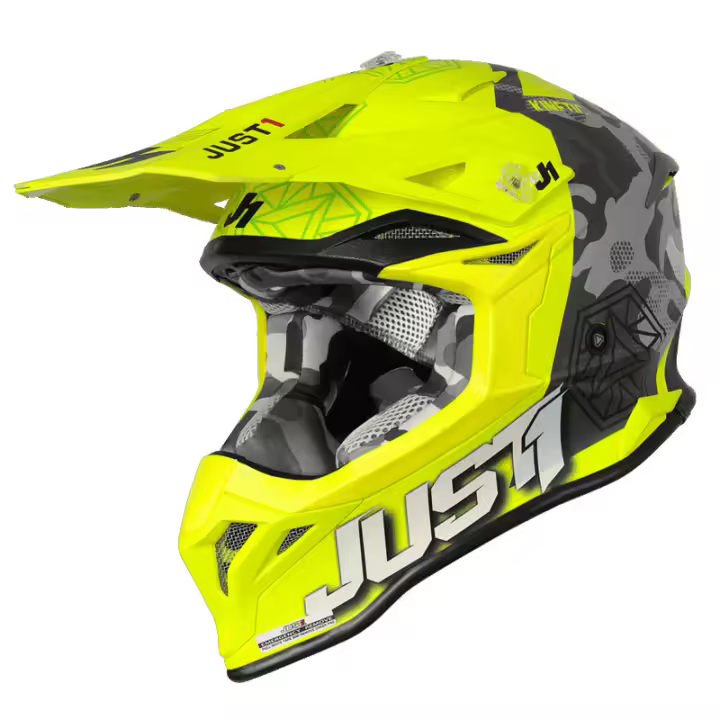 CASCO MOTOCROSS JUST1 J39 KINETIC CAMO RED LIME FLUO YELLOW (MATT) - 1
