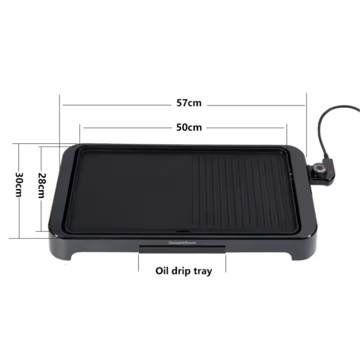 OstarkDom Plancha de Asar eléctrica 2000W con termostato ajustable Placa de parrilla electrica antiadherente de doble cara Bandeja de goteo de aceite 57x30x7cm - 1