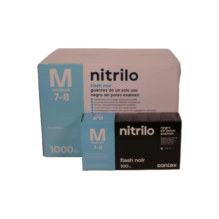 Guantes de Nitrilo negro sin polvo Santex talla M calidad superior (4.5 gr) caja 10 x 100 ud. - 1