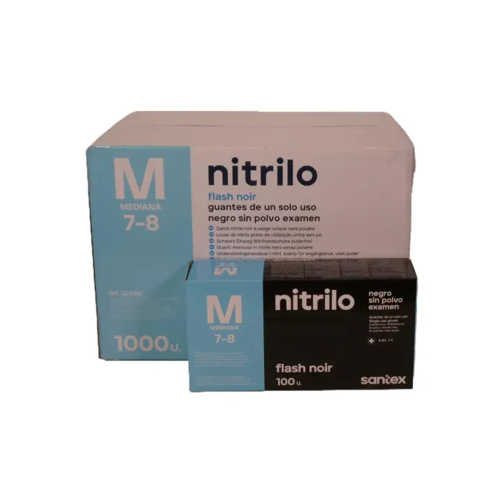 Guantes de Nitrilo negro sin polvo Santex talla M calidad superior (4.5 gr) caja 10 x 100 ud. - 1