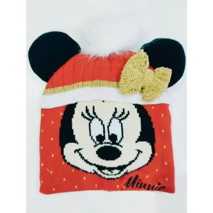 Gorro  Minnie  Mouse niña con orejas ,lazo y pompón. Marca  baby ,talla 50 mas o menos  2 a 3 años .Muy calentito y navideño .Para llevar a nuestros peques a la última con este precioso gorrito o ideal para regalar. - 1