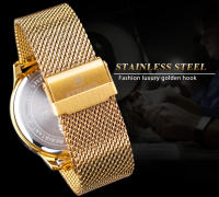 Reloj De Negocios REWARD Para Hombre Con Movimiento De Cuarzo Calendario Completo Resistente Al Agua Acero Inoxidable Dorado Moda Casual - details 6
