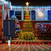Luces De Cadena Solar Para Exterior 280 LED Estrella Faeir 9 Hileras 9.8ft Luces De Árbol Cascada 8 Modos Impermeables Para Decoración De Jardín - details 11