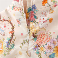 Vestido De Verano Para Niñas Estilo Chino Con Estampado De Conejo Y Flores Manga Corta Cuello Erguido Botones Vestido De Princesa - details 9