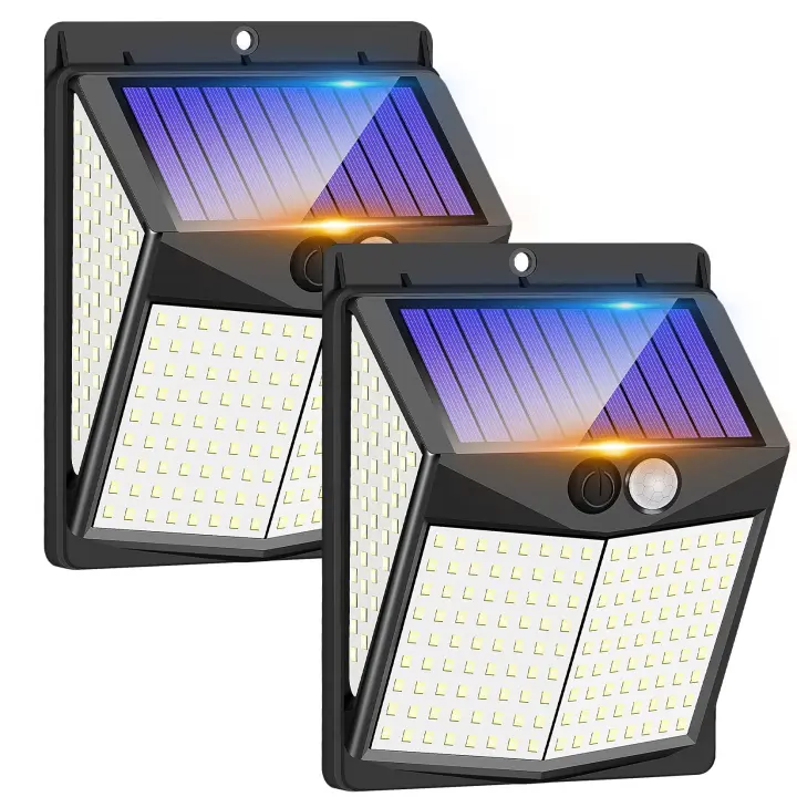 Luces solares para exteriores, 238 luces solares de seguridad LED y 3 modos Sensor de movimiento Ángulo de 270° IP65 Luz de pared solar impermeable (2 unidades) [Clase de eficiencia energética A+++] - 1