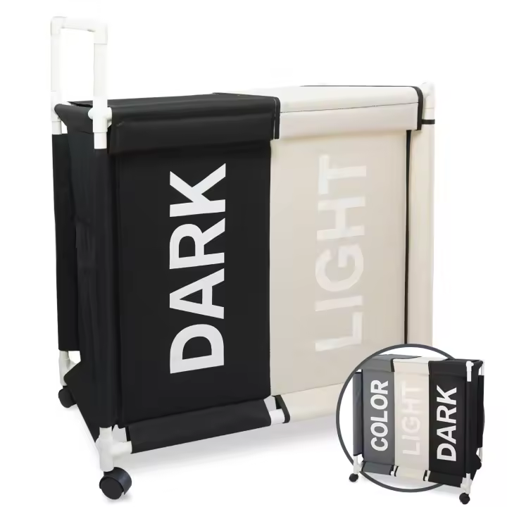 newty Cesto Ropa Sucia para la Colada Cesta con Tapa Carro Compartimentos Laundry Basket Organizador Cubo Mueble Ropa Limpia Clara Oscura Juguetes Cesto de Lavandería con Ruedas Almacenamiento Contenedor Hogar Dormitorio Plegable Cesta Tela Oxford  Hamper - 1