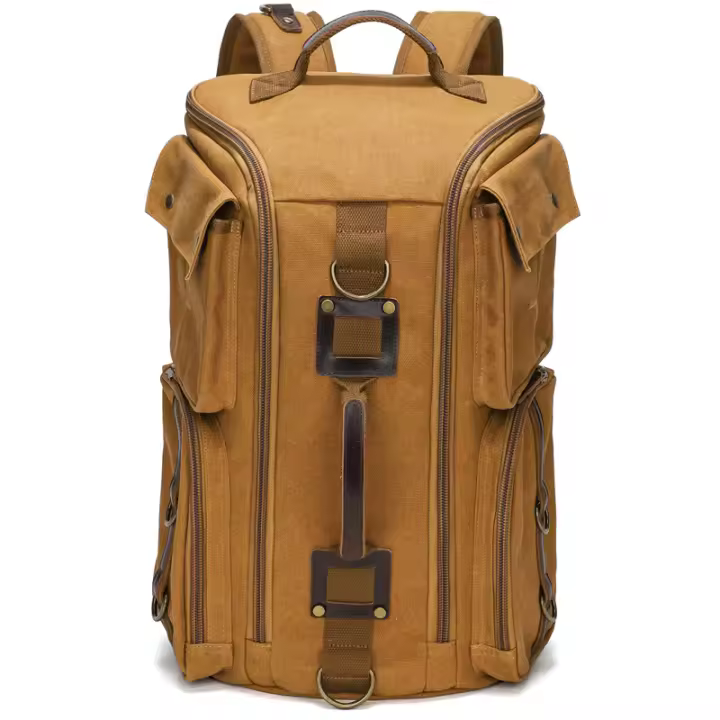 Mochila Vintage de cuero para hombre y mujer, morral de hombro de lona encerada para ordenador portátil de 16 pulgadas, mochila de viaje para llevar - 1