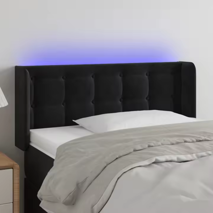 vidaXL Cabecero con LED de terciopelo negro 103x16x78/88 cm - 1