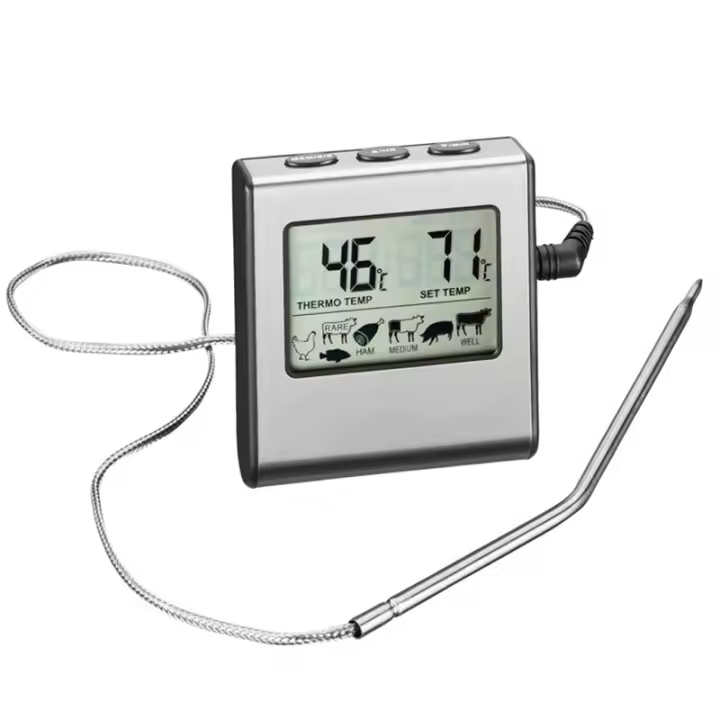 Termómetro Digital Para Barbacoa Y Cocina Con Timer Probar Para Carne Herramienta De Medición Metal Para Cocinar - 1