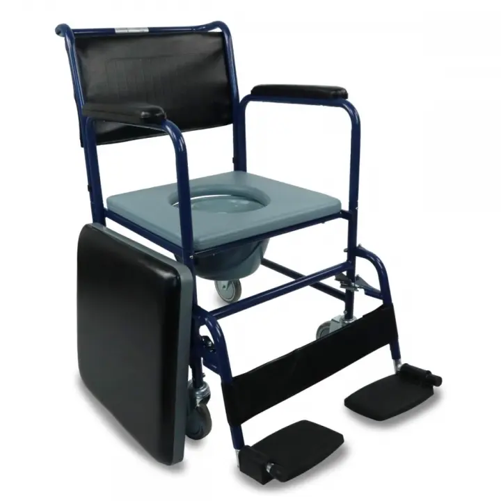 Silla con WC con Tapa Mobiclinic® Ruedas para fácil Transporte Sistema de frenado Reposapiés abatibles y extraíbles Inodoro extraíble Reposabrazos y Asiento Acolchados y abatibles Acero - 1