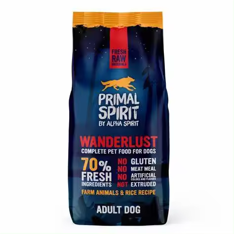 Alpha spirit Primal Spirit 70 % Wanderlust pienso 12kg perros Pienso equilibrado para perros adultos,70 % de ingredientes frescos (pollo y pescado) y con arroz. Aporta vita y minerales procedentes de fuentes naturales. Sin gluten ni aditivos químicos - 1