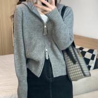 Chaqueta De Suéter Suave Para Mujer Con Capucha Y Cierre De Cremallera Estilo Preppy Comoda Y Ajustada Color Sólido Top Corto De Otoño - details 2