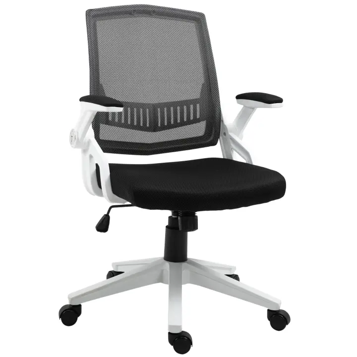 Vinsetto Silla de Oficina Ergonómica Silla Escritorio Giratoria Basculante con Altura Ajustable Reposabrazos Abatibles Soporte Lumbar y Respaldo Malla Transpirable 61x61x94-104 cm Negro - 1