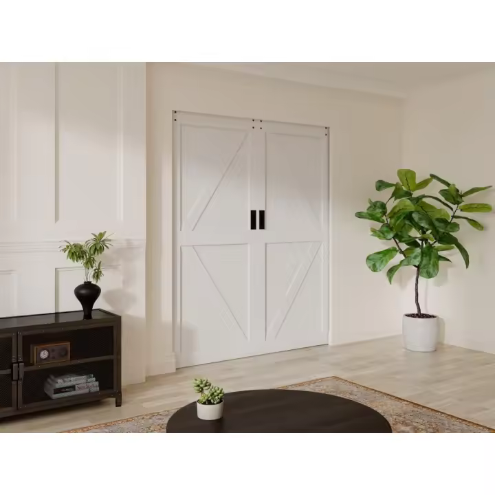 Vente-unique - Puerta corredera doble con sistema de empotrable en madera y MDF - blanco - 2 x Alt. 205 x 93 cm - NEFARA - 1