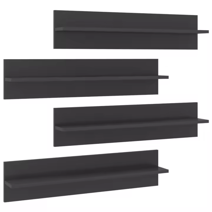vidaXL Estante de pared 4 uds contrachapado 80x11,5x18 cm Gris, gris brillante, Mueble Almacenaje Estantería para Oficina, Estudio, Dormitorio Estantería/Librería/ mueble de Almacenamiento - 1