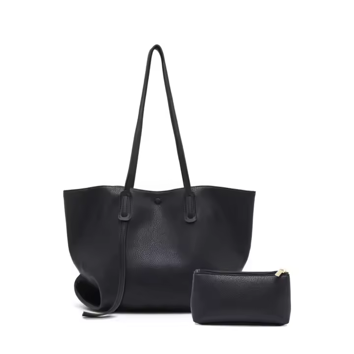 Jo & Bombara Bolso de Mano para Mujer Tote Grande De Hombre Bolsos PU Cuero Billetera 2 Unids Set, Negro - 1