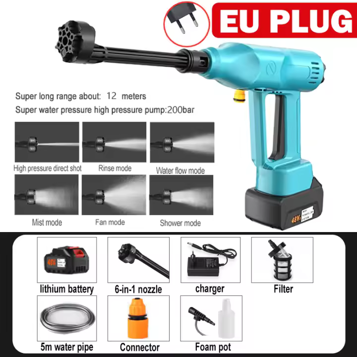 30000mAh brushless High Pressure Car Wash Washer Gun 200Bar Adjustable nozzle Electric Water Gun Spray Cleaning Auto Device - 1