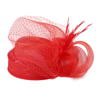Sombrero De Fiesta Elegante En Rojo Sinamay Para Mujer Con Pluma Y Velo Para Boda Iglesia Cóctel Té Sombrero Derby Formal - details 10
