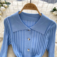 Vestido De Punto Para Mujer REALEFT Otoño Invierno Con Cinturón Cuello Polo De Mano Sola Manga Larga Ajuste Cintura Alta Vestido De Trabajo - details 19
