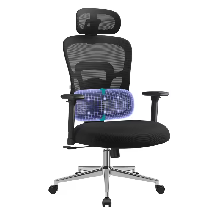 SONGMICS Silla de Oficina Ergonómica, Silla de Escritorio con Respaldo Alto, Silla de Malla con Soporte Lumbar Ajustable en Altura, Reposacabezas y Apoyabrazos 3D Ajustables, Negro Tinta/Gris Paloma - 1