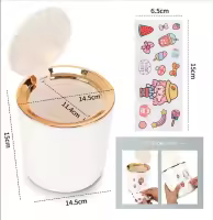 Cubo de basura de mesa con tapa, mini cubo de basura de 2,6 L, pequeño cubo de basura para escritorio, baño, cambiador, cocina - details 5