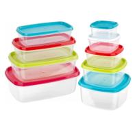 HOGUITA-Set de 9 Fiambreras de Plástico con Tapa Multicolor, Recipientes Reutilizables para Alimentos, Apilables, Cuadrados y Rectangulares, Apto para Microondas, Lavavajillas y Congelador, Libre de BPA - details 0