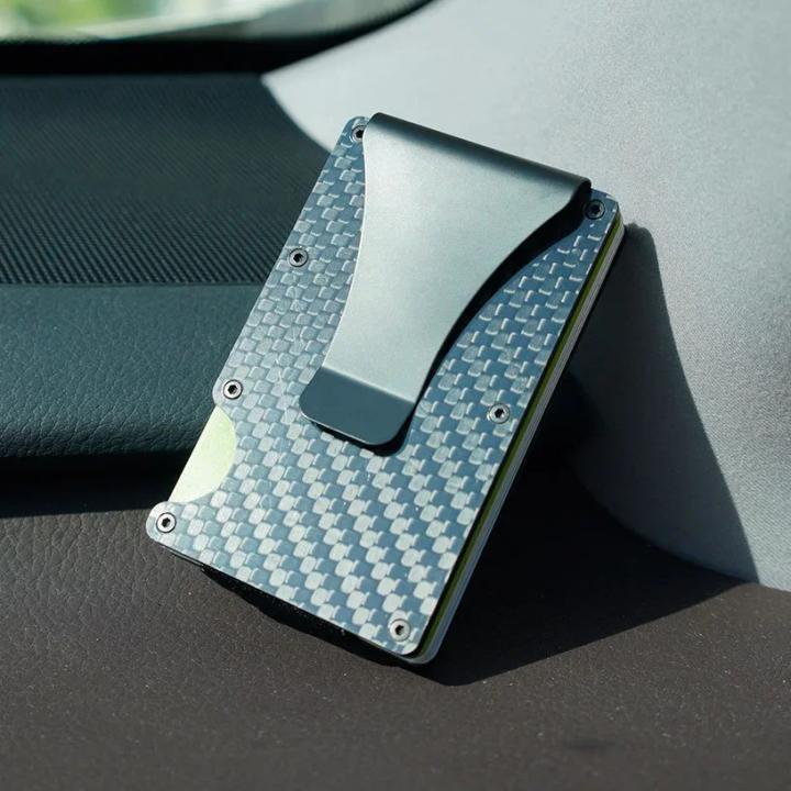 Carteira Feminina DIENQI Slim Thin Wallets Para Hombres Porta Tarjetas De Crédito De Fibra De Carbono Mini Aluminio RFID
